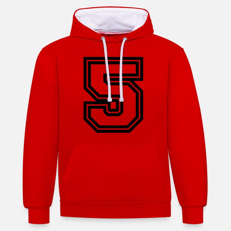 5 Symbole numérique - Sweat à capuche contrasté - rouge/blanc