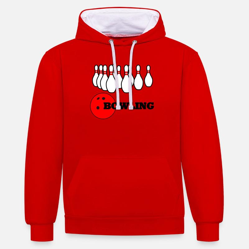Logo de bowling - Sweat à capuche contrasté - rouge/blanc