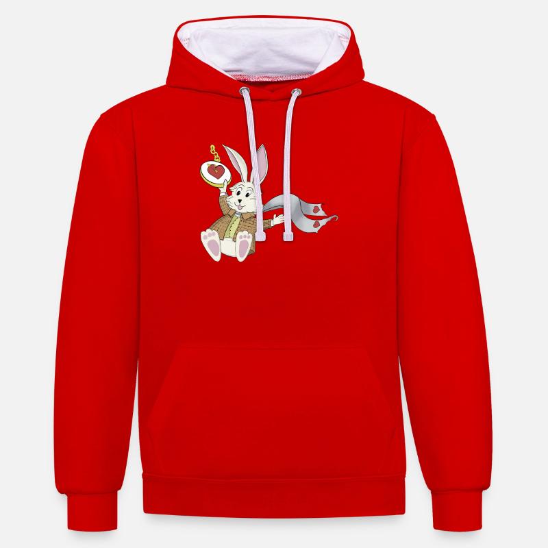 Lapin blanc - Sweat à capuche contrasté - rouge/blanc