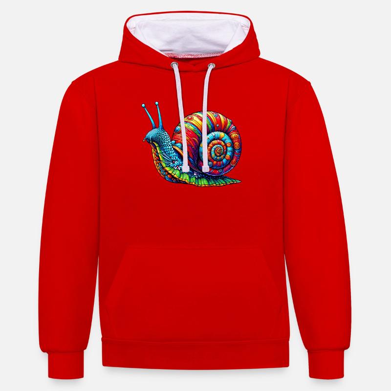 Escargot - Sweat à capuche contrasté - rouge/blanc