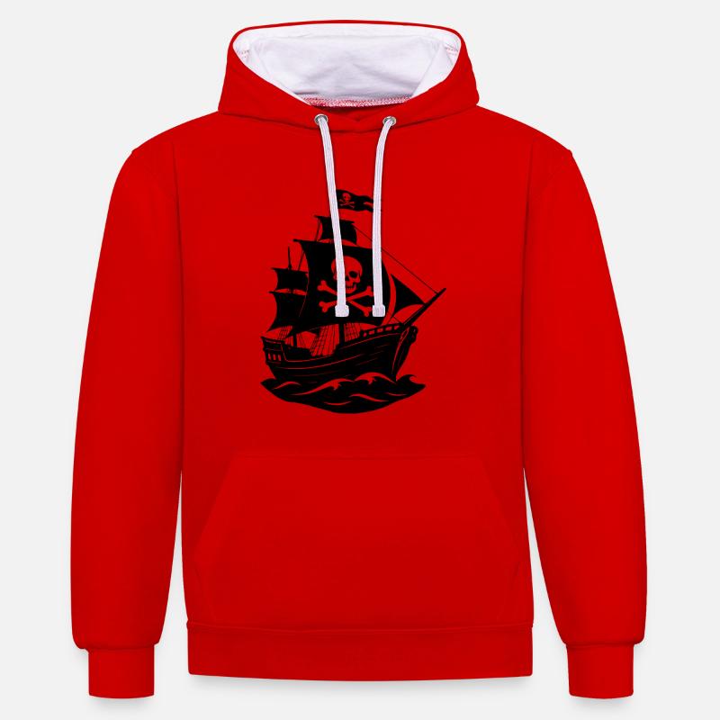 Bateau pirate - Sweat à capuche contrasté - rouge/blanc