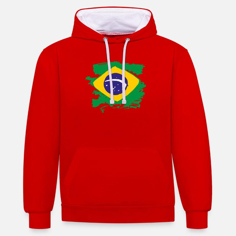 Drapeau du Brésil - Sweat à capuche contrasté - rouge/blanc