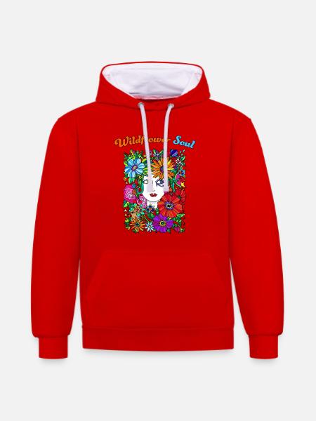 Wildflower Soul Groovy 70s Hippie - Kontrast-Hoodie - Rot/Weiß