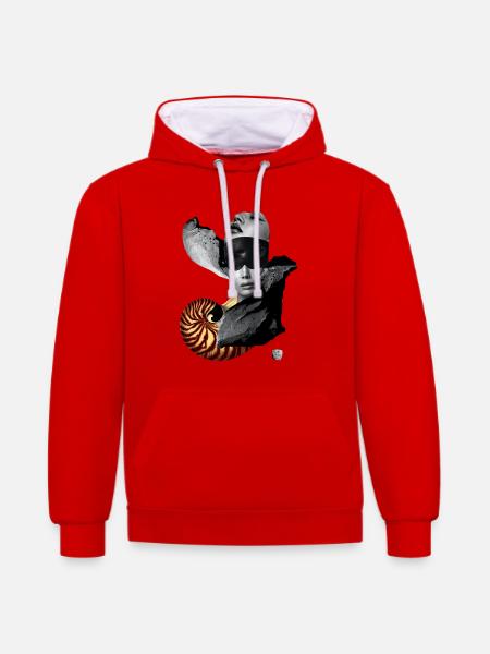 Avantgarde-Collage – Die Geburt der Ikone - Kontrast-Hoodie - Rot/Weiß