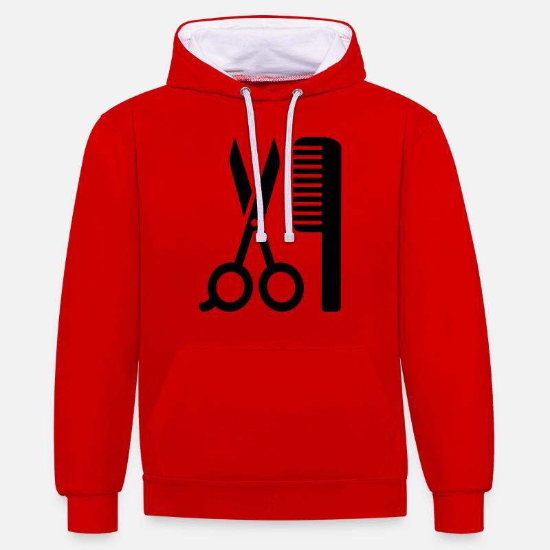 Friseur - Kontrast-Hoodie - Rot/Weiß
