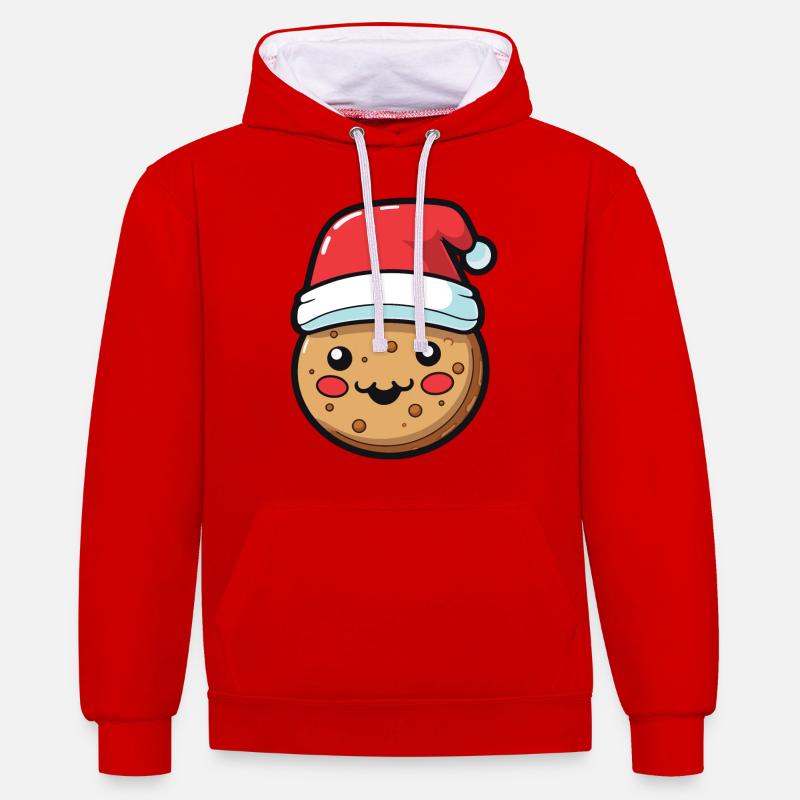 Bande dessinée de Noël biscuit - Sweat à capuche contrasté - rouge/blanc