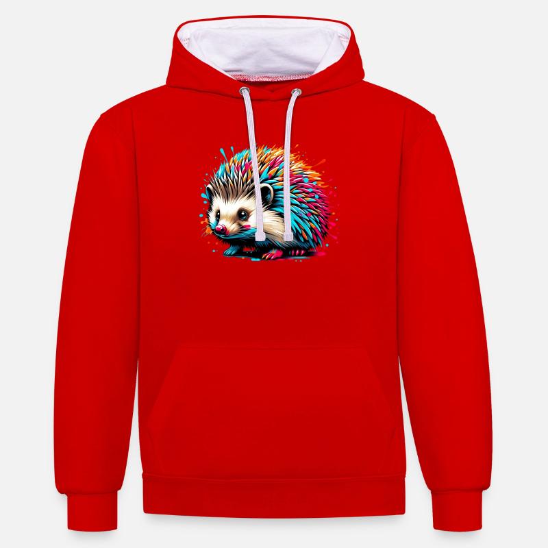 Hérisson - Sweat à capuche contrasté - rouge/blanc