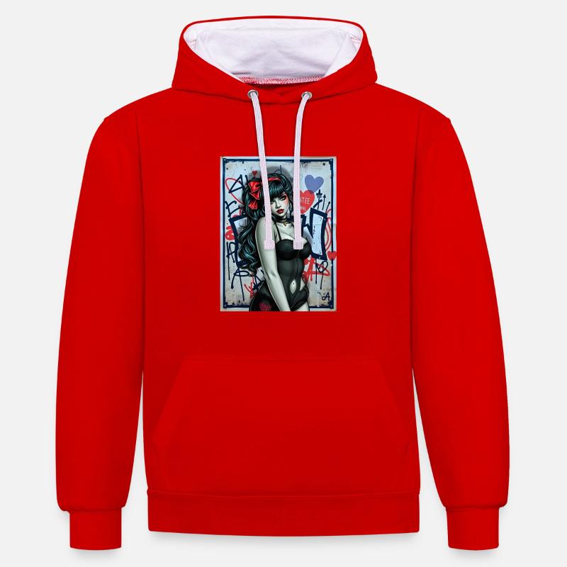 Illustration Gothic avec Graffiti Urbain - Sweat à capuche contrasté - rouge/blanc