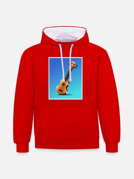 Cartoon Acoustic Guitar Poster - Contrast hoodie - red/white