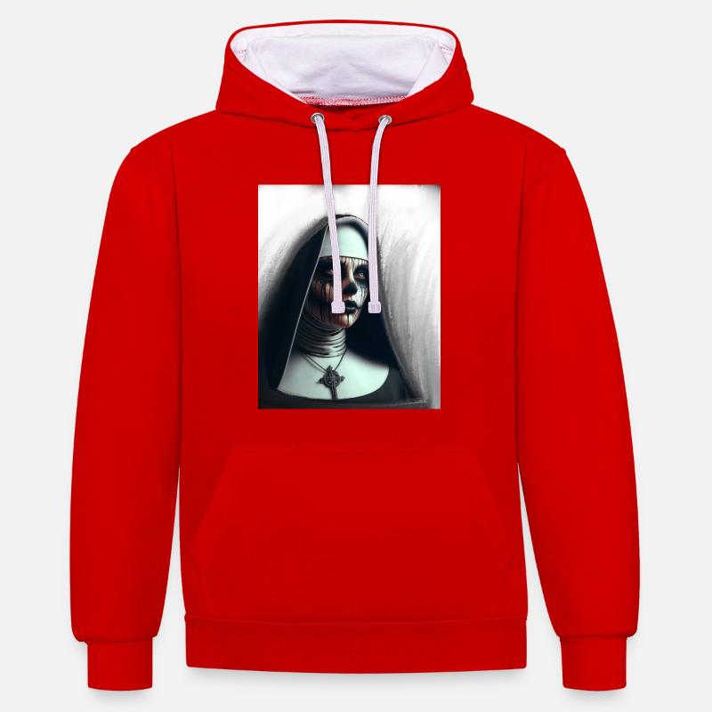 Nonne démoniaque dans le brouillard - Sweat à capuche contrasté - rouge/blanc