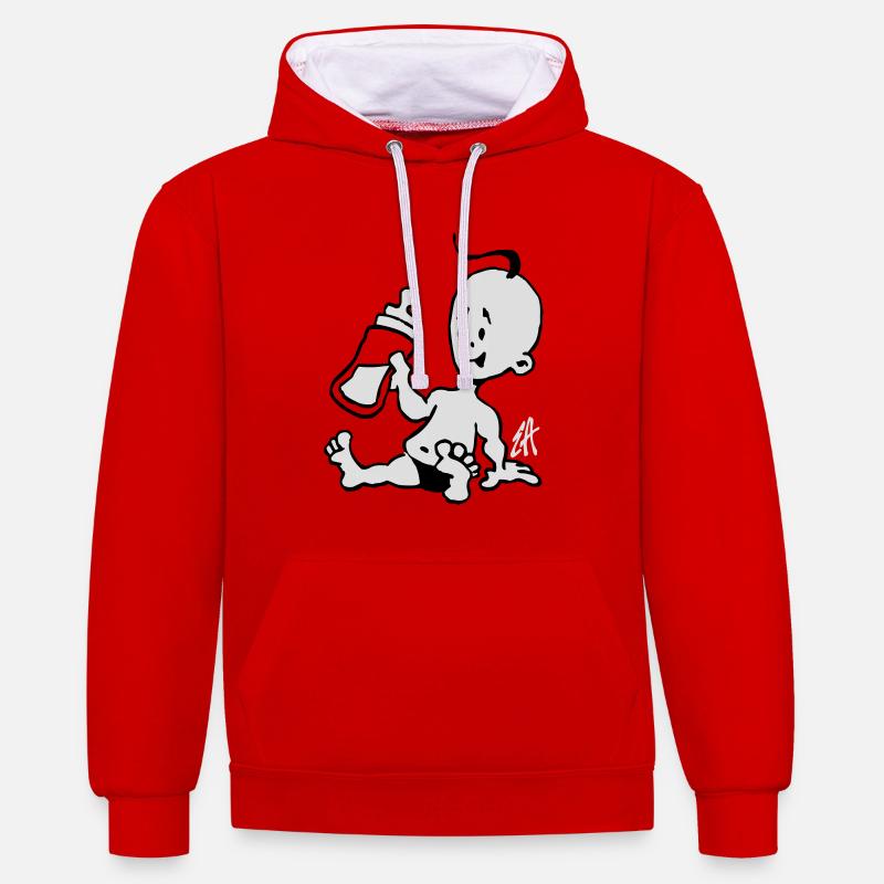 Baby mit einer Milchflasche - Kontrast-Hoodie - Rot/Weiß