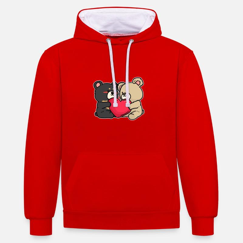 Ours d'amour | Saint Valentin - Sweat à capuche contrasté - rouge/blanc