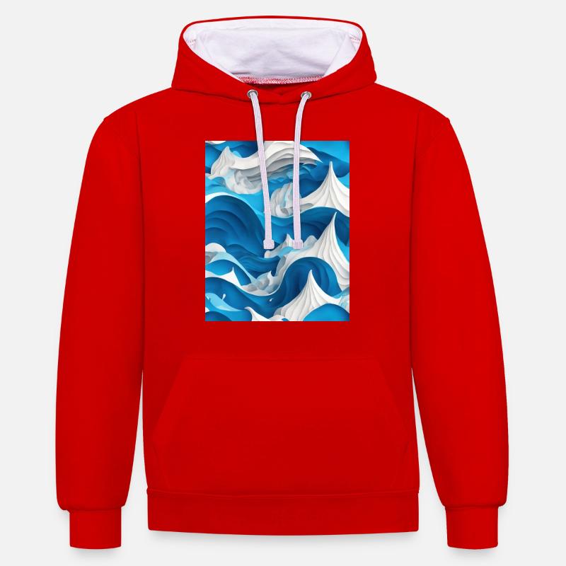 Papier 3D Ocean Waves - Sweat à capuche contrasté - rouge/blanc