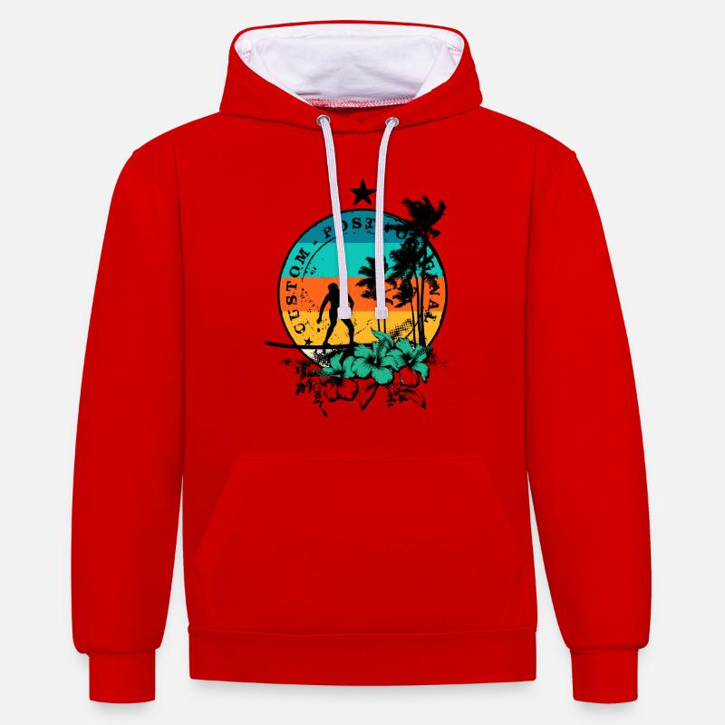 Surf rétro - Sweat à capuche contrasté - rouge/blanc