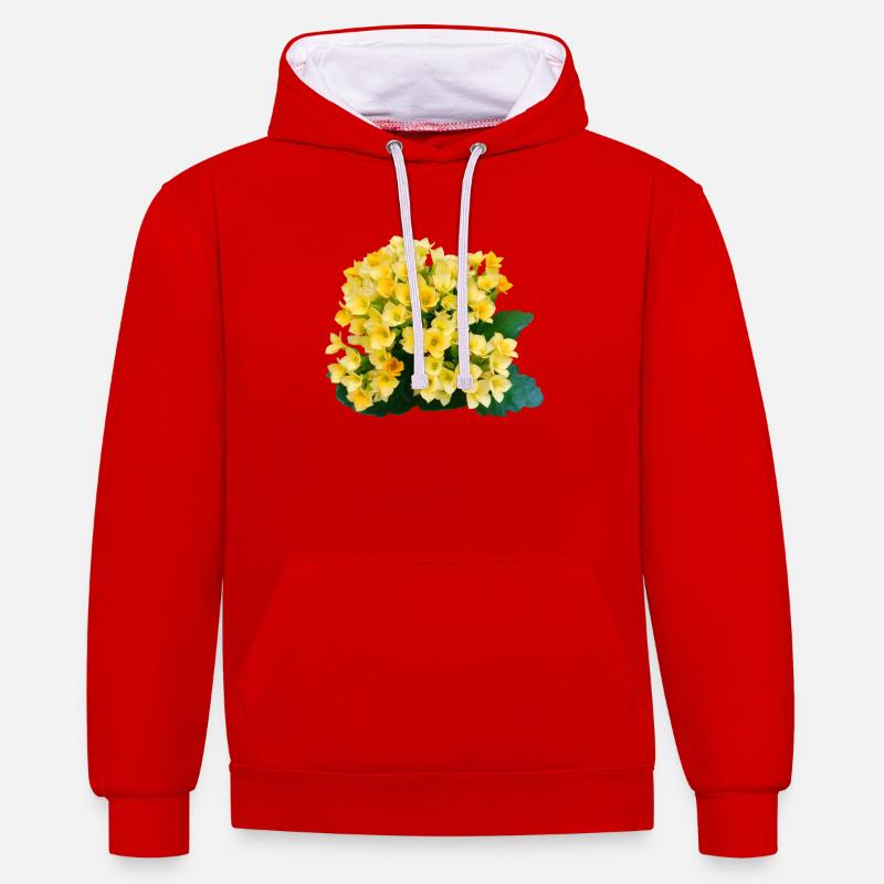 Fleurs printanières jaune doré - Sweat à capuche contrasté - rouge/blanc