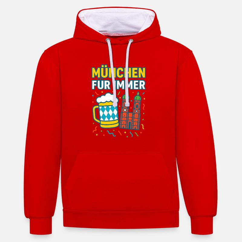 Munich Forever Beer et Skyline - Sweat à capuche contrasté - rouge/blanc