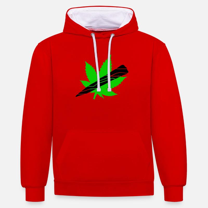 Néon Feuille De Cannabis Graphique - Sweat à capuche contrasté - rouge/blanc