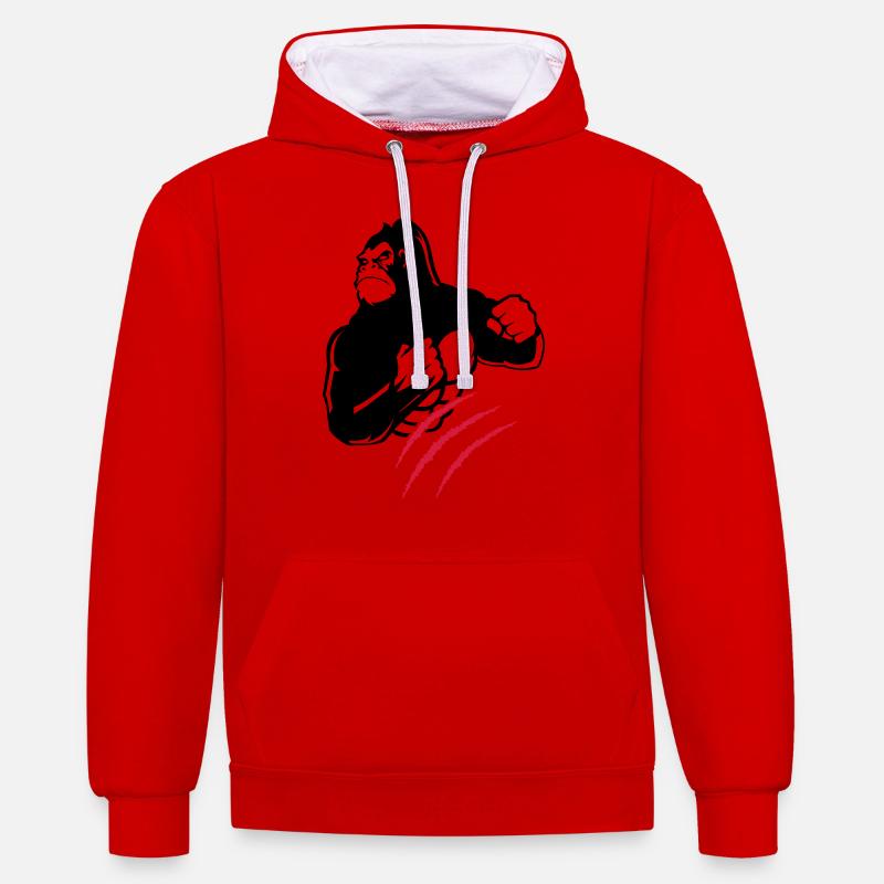 gorilla claw - Contrast hoodie - red/white