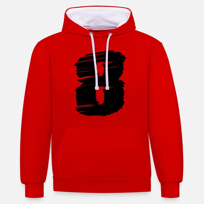 8 Maillot numéro - Sweat à capuche contrasté - rouge/blanc