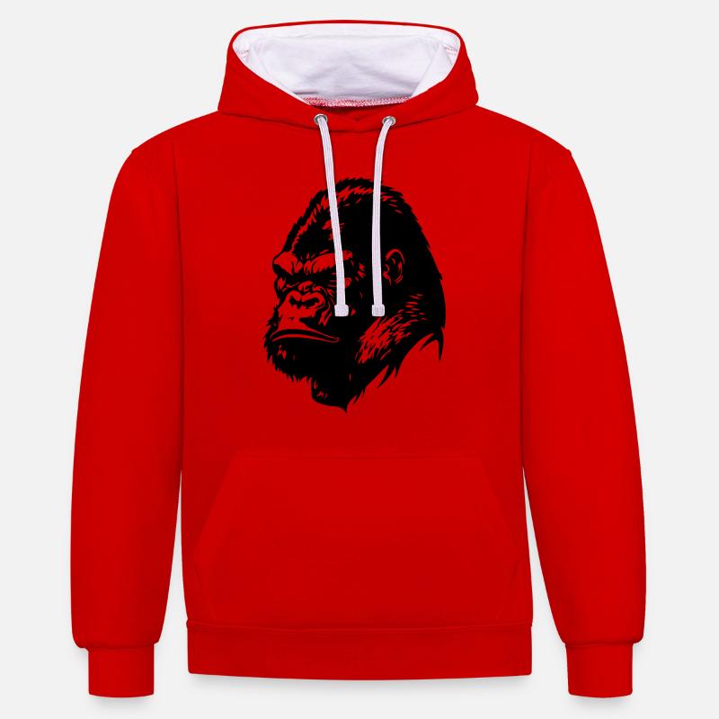 Tête de gorille - Sweat à capuche contrasté - rouge/blanc
