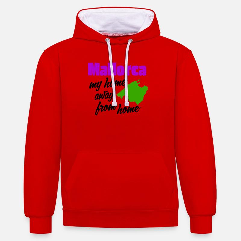 Majorque – ma deuxième maison - Sweat à capuche contrasté - rouge/blanc