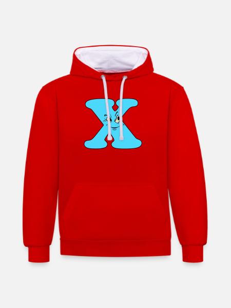 X - Kontrast-Hoodie - Rot/Weiß