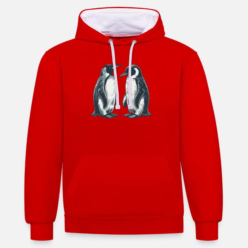 Pingouins - Sweat à capuche contrasté - rouge/blanc