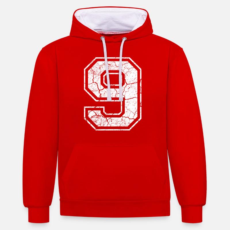 9_nine_neun_white_weiss (fr) - Sweat à capuche contrasté - rouge/blanc