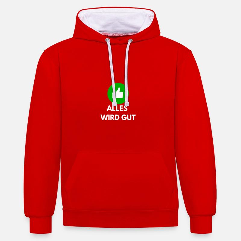alles wird gut - Kontrast-Hoodie - Rot/Weiß