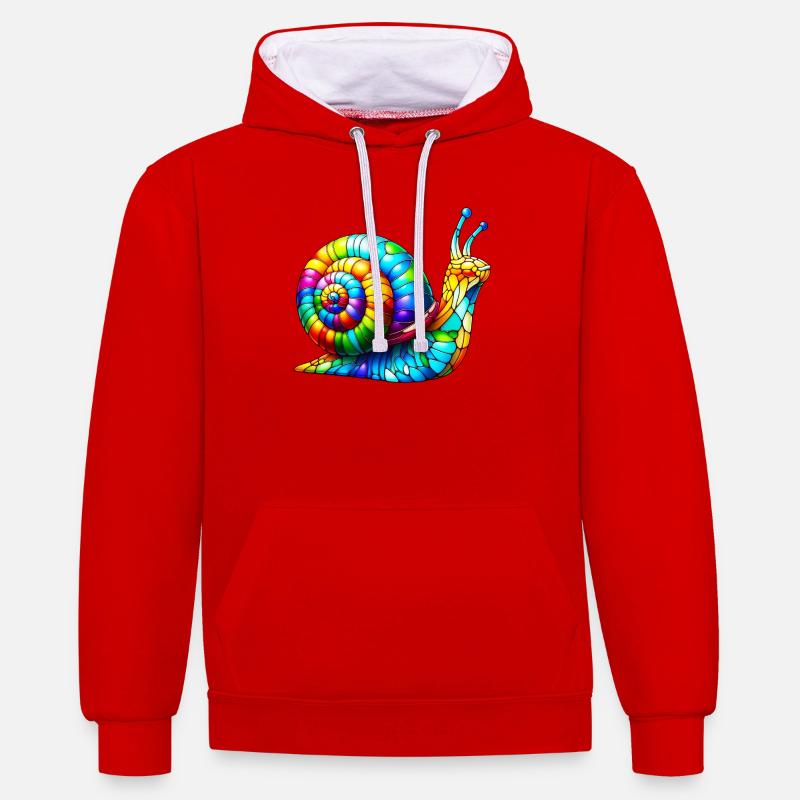 Escargot - Sweat à capuche contrasté - rouge/blanc