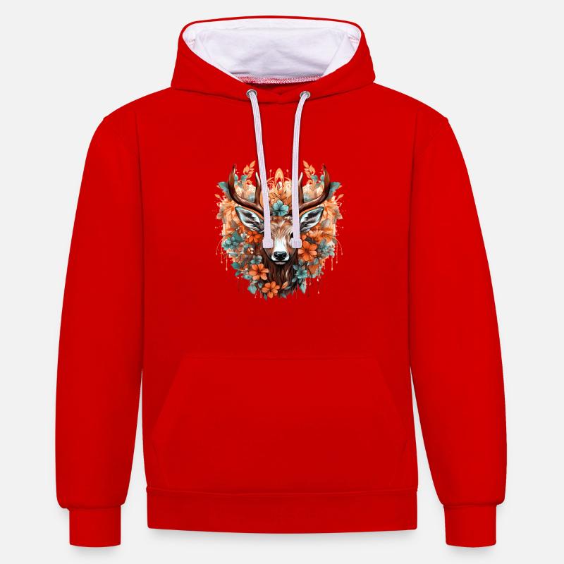 Ersatz Dirndl Hirschgeweih Hirsch - Kontrast-Hoodie - Rot/Weiß