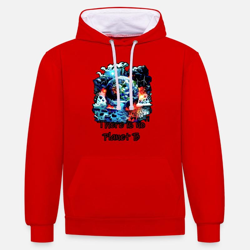 Pas de planète B - Sweat à capuche contrasté - rouge/blanc
