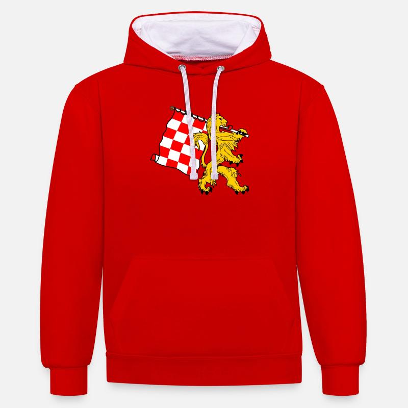 Lion avec drapeau Brabant-Septentrional Drapeau brabançon - Sweat à capuche contrasté - rouge/blanc