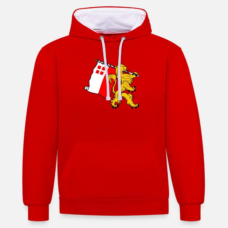 Lion avec drapeau Utrecht Utrecht drapeau - Sweat à capuche contrasté - rouge/blanc