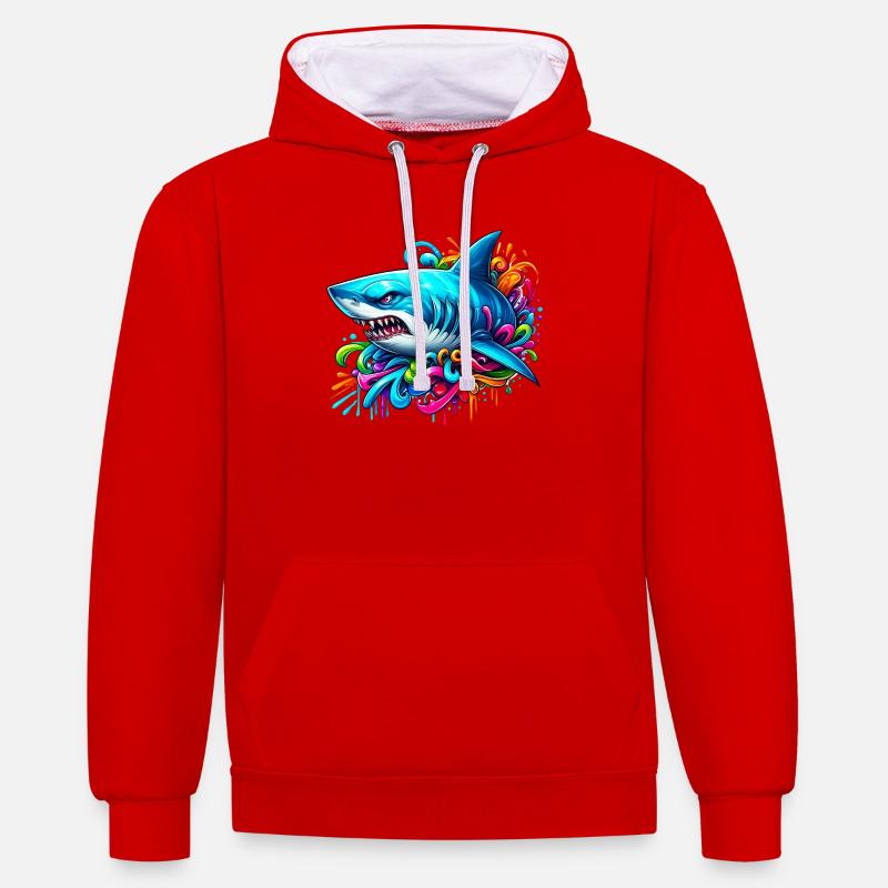 Requin - Sweat à capuche contrasté - rouge/blanc