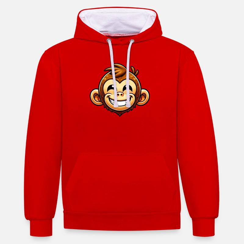 Singe - Sweat à capuche contrasté - rouge/blanc