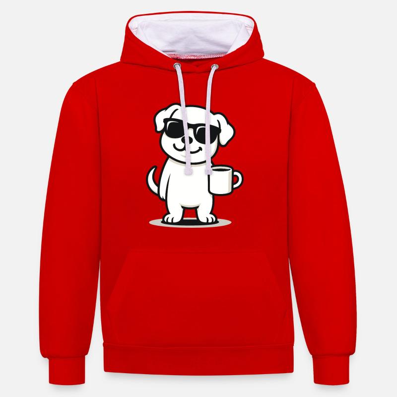 Chiot de café - Sweat à capuche contrasté - rouge/blanc