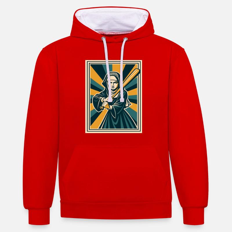 Nonne avec une batte de baseball - Sweat à capuche contrasté - rouge/blanc