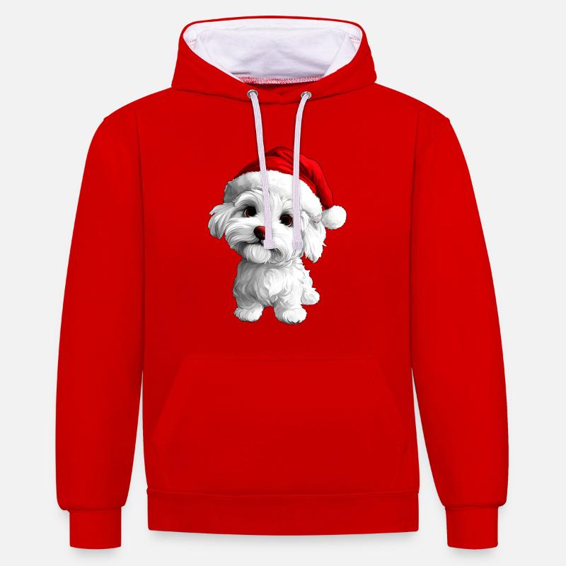 Noël chiot - Sweat à capuche contrasté - rouge/blanc