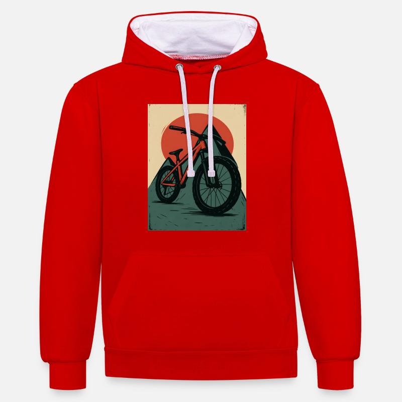VTT avec soleils et pyramide - Sweat à capuche contrasté - rouge/blanc