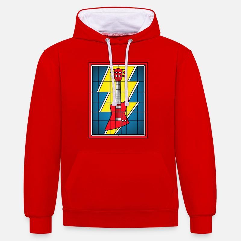 Guitare en vitrail avec éclair - Sweat à capuche contrasté - rouge/blanc