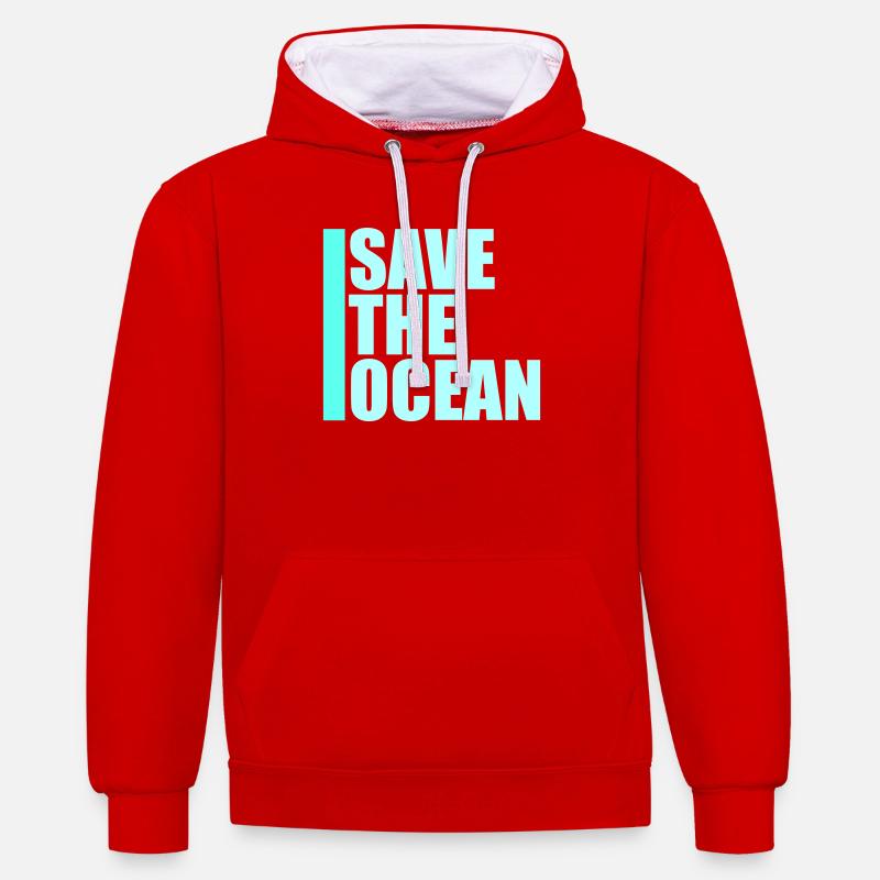 Déclaration environnementale pour l’activisme Sauver l’océan - Sweat à capuche contrasté - rouge/blanc
