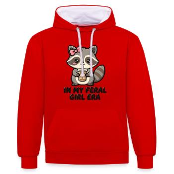 In My Feral Girl Era Waschbär - Kontrast-Hoodie - Rot/Weiß - Vorne - Liana (172cm) & Jaron (178cm)