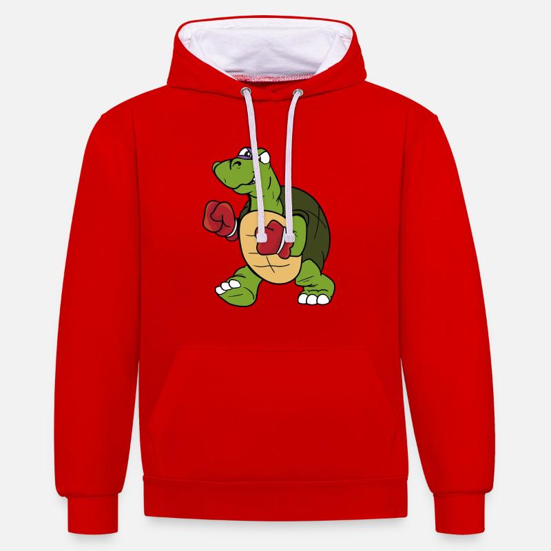 tortue - Sweat à capuche contrasté - rouge/blanc