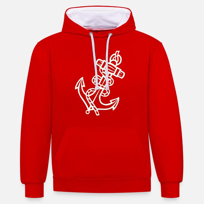 Icône d’ancre - Sweat à capuche contrasté - rouge/blanc