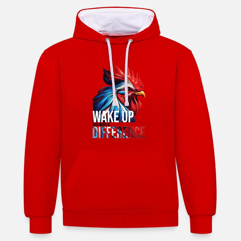 RÉVEILLEZ-VOUS ET FAITES UNE DIFFÉRENCE - Sweat à capuche contrasté - rouge/blanc