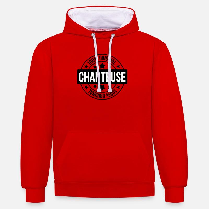Chanteuse - Chanter - Chanson - Sweat à capuche contrasté - rouge/blanc