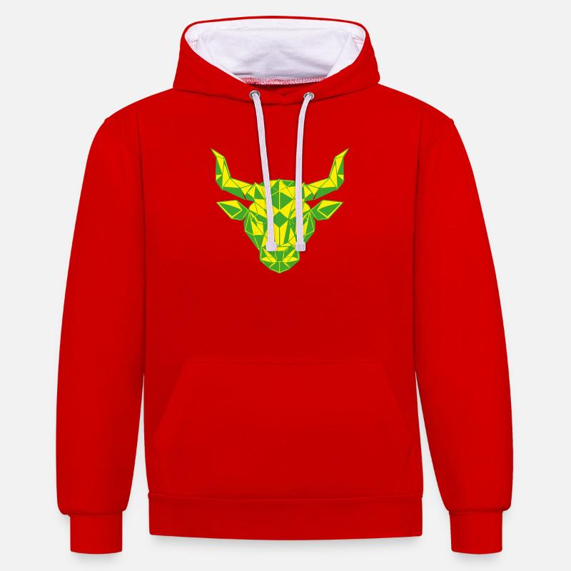 Signe géométrique de Taureau jaune vert - Sweat à capuche contrasté - rouge/blanc