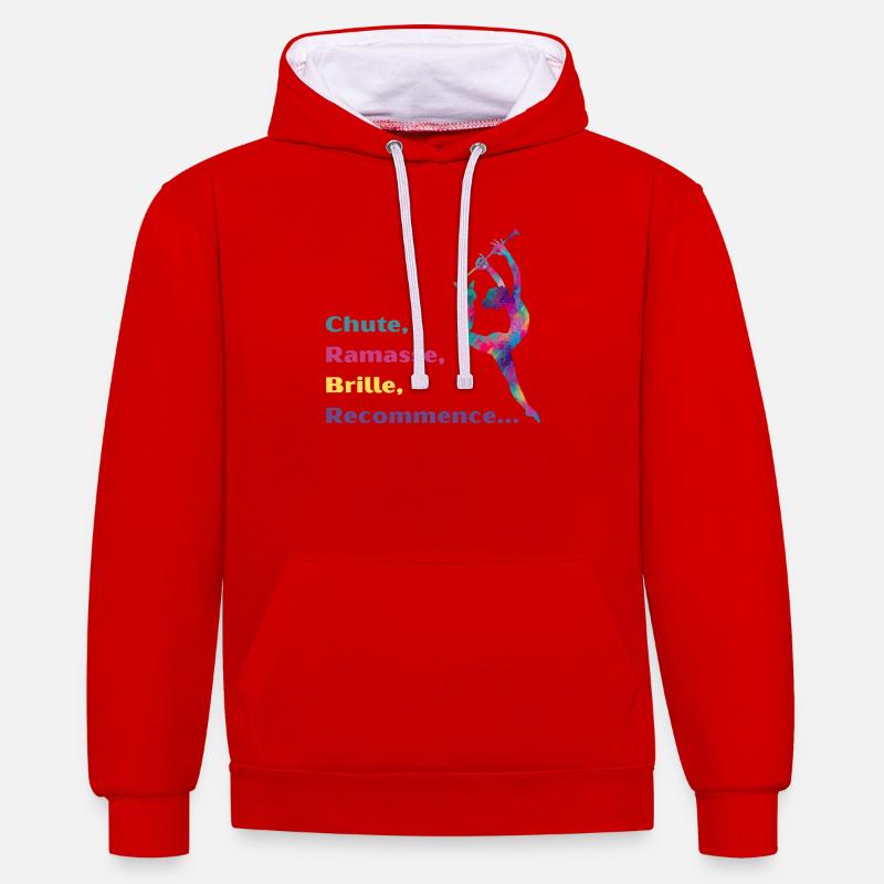 Chute-_Ramasse-_Recommence-- - Sweat à capuche contrasté - rouge/blanc