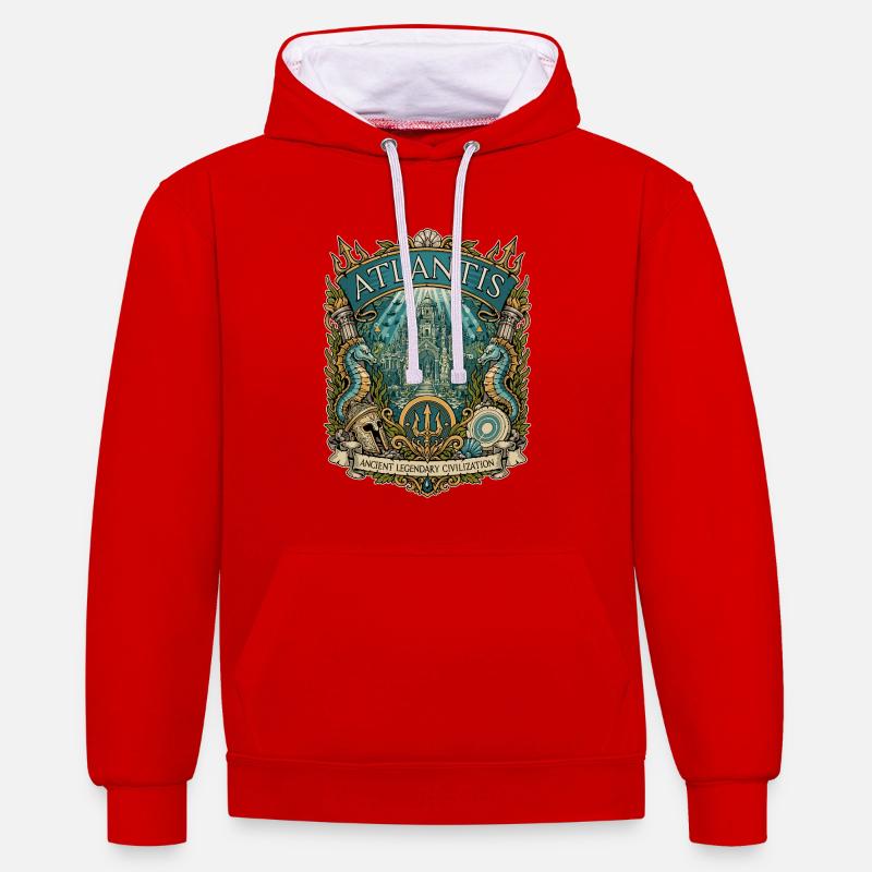 Atlantis : Ancienne Citadelle Maritime. - Sweat à capuche contrasté - rouge/blanc